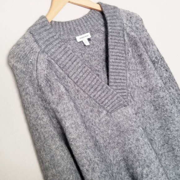 Nordstrom Women's L Balloon Sleeve Sweater Baby Alpaca Wool Blend Gray Soft $129 - Picture 9 of 16